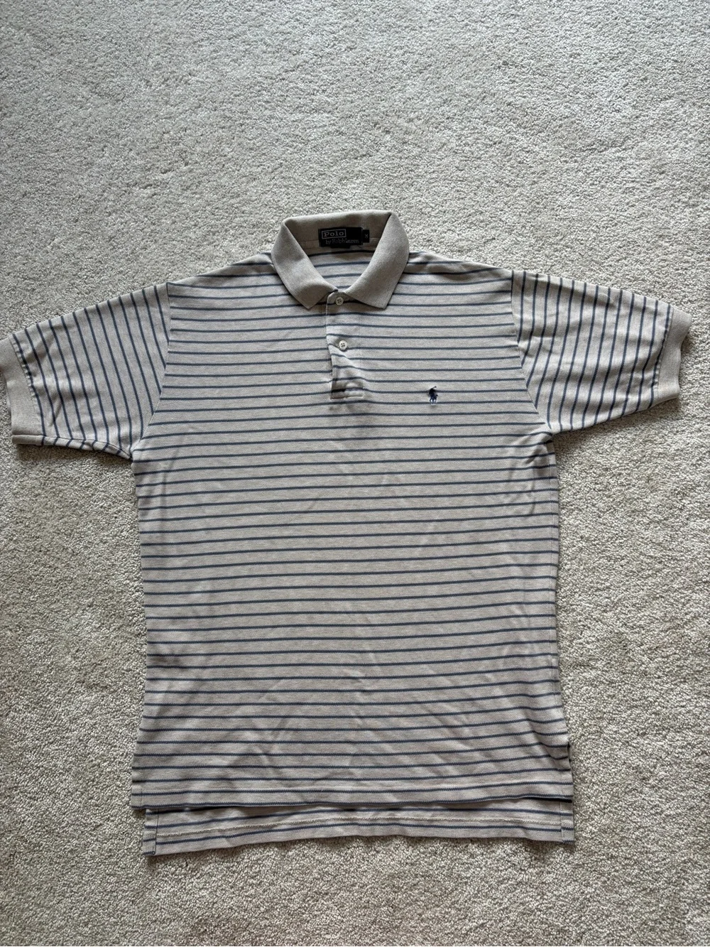 Polo Ralph Lauren Men’s Striped Polo Shirt Blue & Cream 100% Cotton M